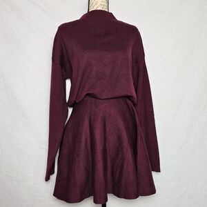Maroon Sweater Dress Midi - Large
